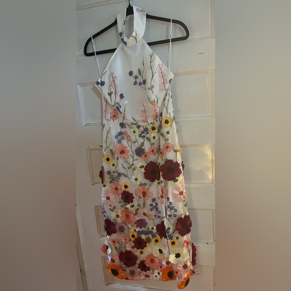 Lulu's Unique Impression Ivory 3D Floral Embroidered Halter Midi Dress - Picture 4 of 11